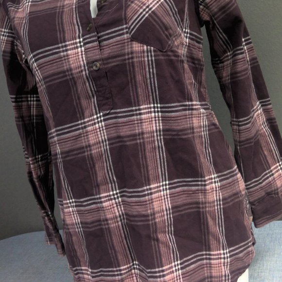 Carhartt Brown Plaid Flannel 1/2 Button Up Casual Cotton Shirt Women's Large - Picture 2 of 8